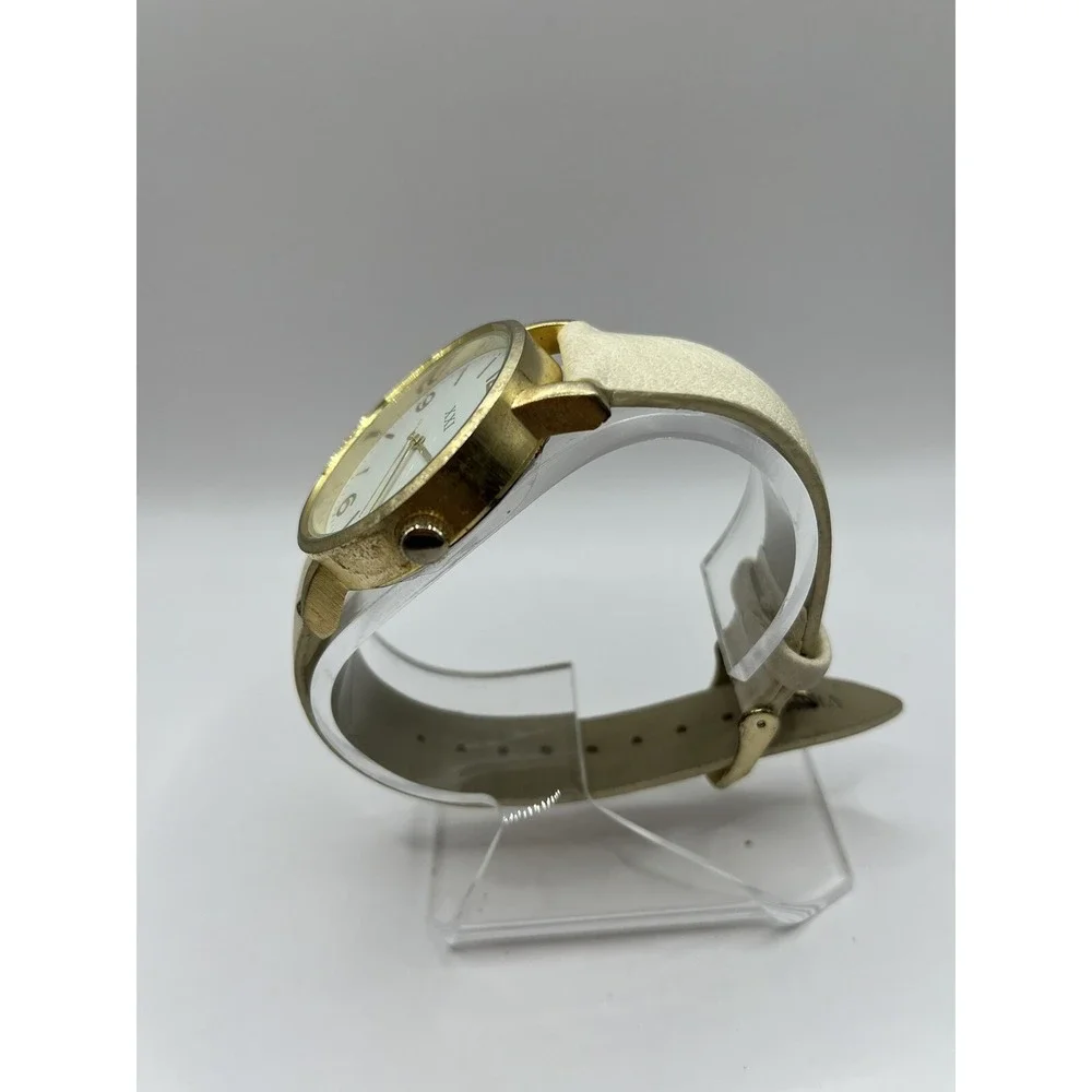 XXI‎ Analog Watch Gold Tone Cream Buckle Band Simple Stylish- New Battery!